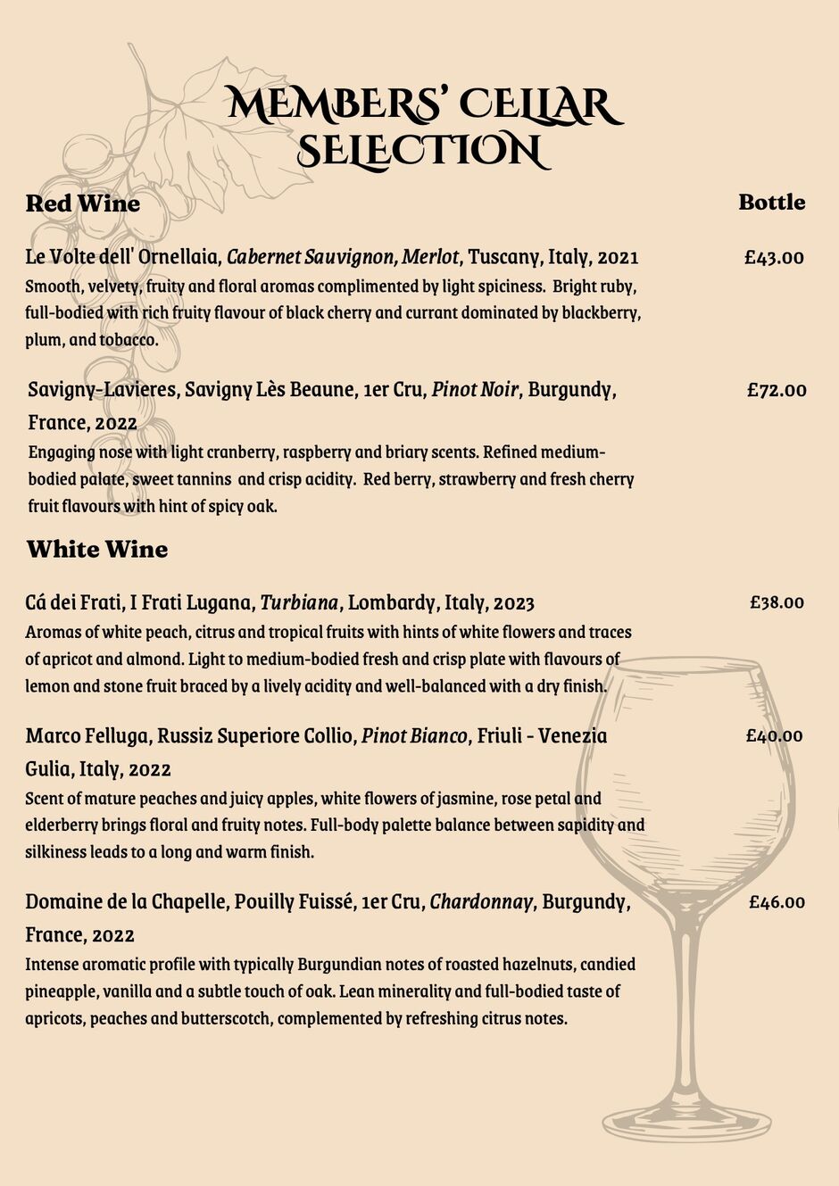 Hadley Wood Golf Club - North London - wine list